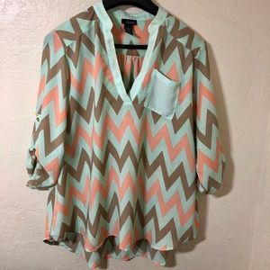 Chevron chiffon 3/4 sleeve blouse